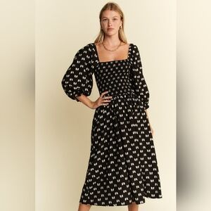 1-0107 Jade By Jane Retro Girly Classy Black An White Bow Fit Flare Midi Dress